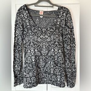 Curious Gypsy Fleece Lined Boho Damask Hooded Top Medium Whimsigoth Y2K Cozy